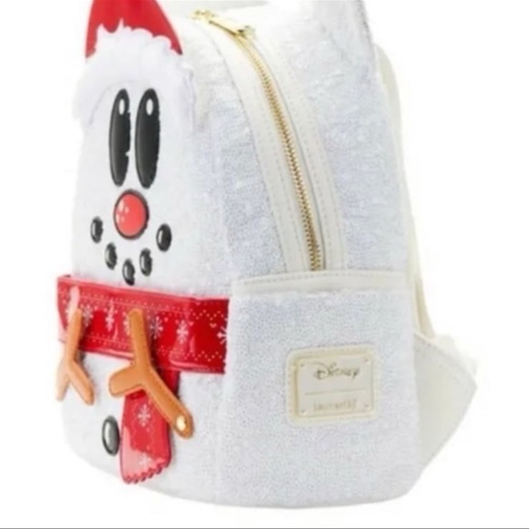 NEW! Loungefly Disney Mickey Mouse Sequin Snowman Mini Backpack - Picture 2 of 3